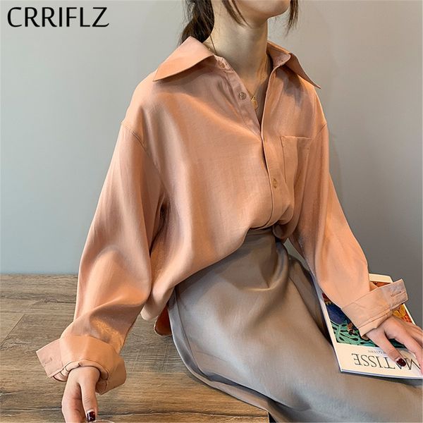 

crriflz chic casual loose poplin shirt female temperamen silk blouse women elegant solid color oversize 210520, White