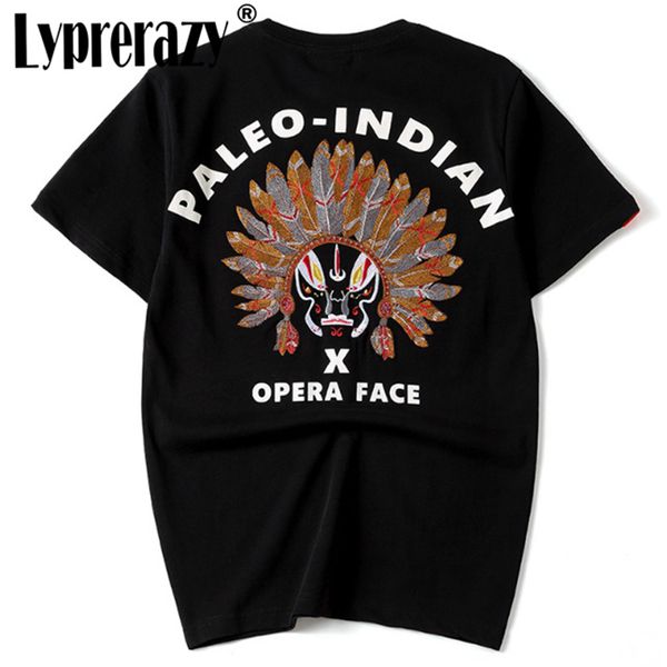 Streetwear Hip Hop Stickerei T-shirt Indianer Gesicht Harajuku Sommer Kurzarm Baumwolle Tops Tees