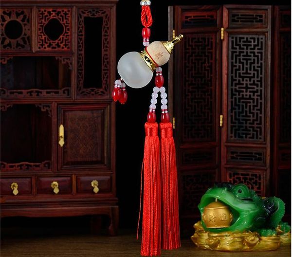 

storage bottles & jars 10ml car pendant white jade gourd tassel perfume glass bottle accessories 50pcs/lot
