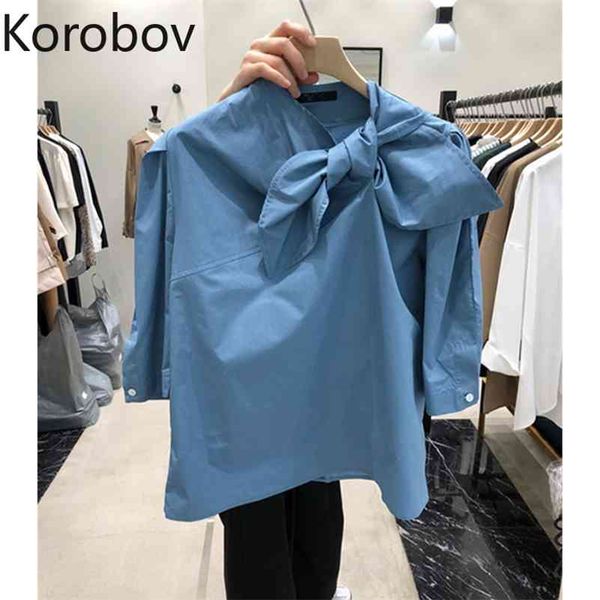 

korobov new chic bow women blouses solid short sleeve female shirts korean chic blusas mujer 2a517 210430, White