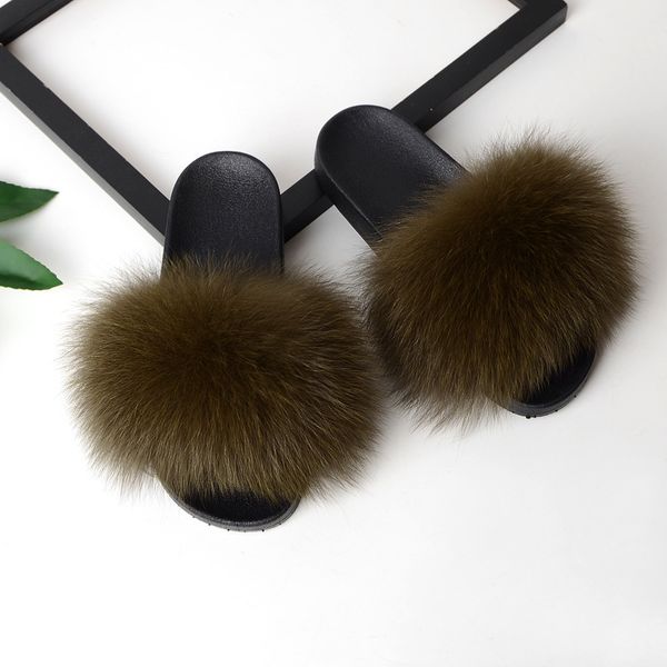 

fashion luxury indoor sandal real brand fur slippers custom women slippers, Black