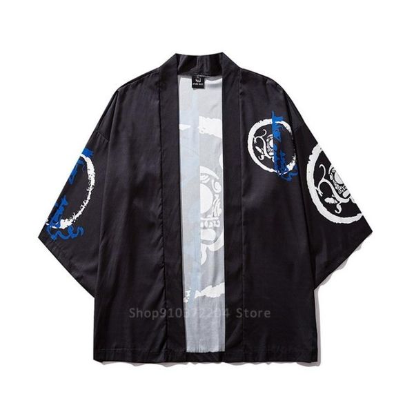 

men japanese fashion printing shirt kimono cardigan streetwear balck red haori traditional asia clothing for women open shirts