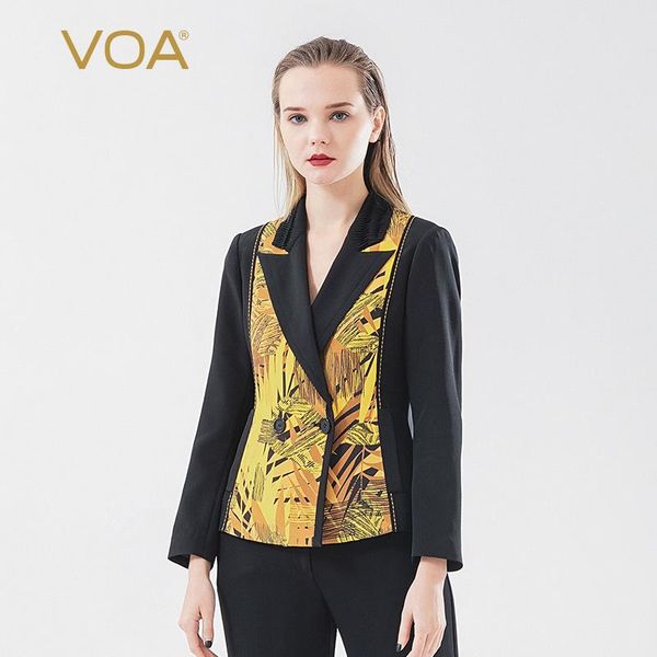 

women's jackets voa silk 36mm heavy qiang barge ling yu g pleats mix material stitching double-breasted decorative open-line w610, Black;brown