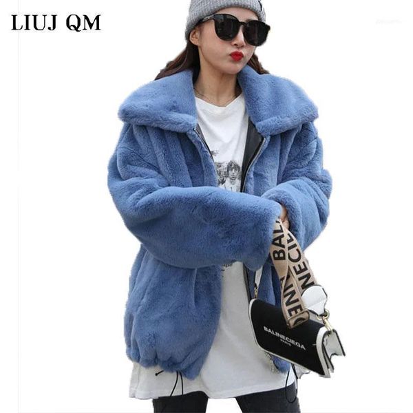 

women's fur & faux women 2021 autumn winter fashion lapel coat female thick warm soft plush zipper overcoat outerwear1, Black