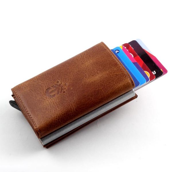 

smart wallet business card holder real cow leather handmade automatic men gift wallets, Red;black