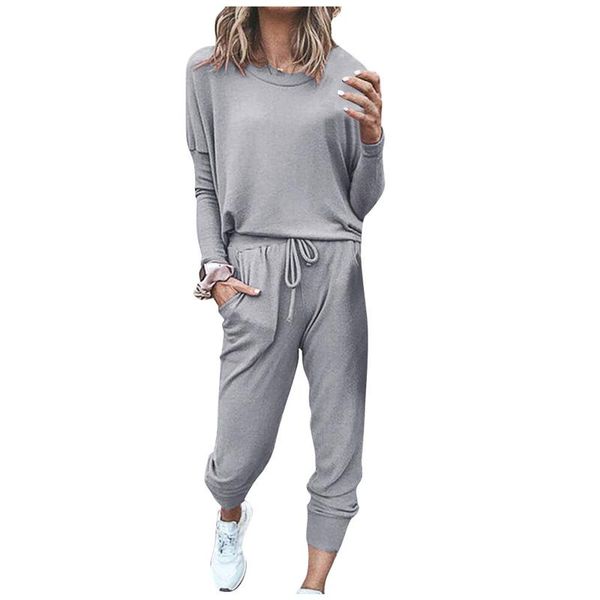 

women's two piece pants clothing set fashion casual solid color long sleeve suit cotton and linen round neck blouse trousers, White