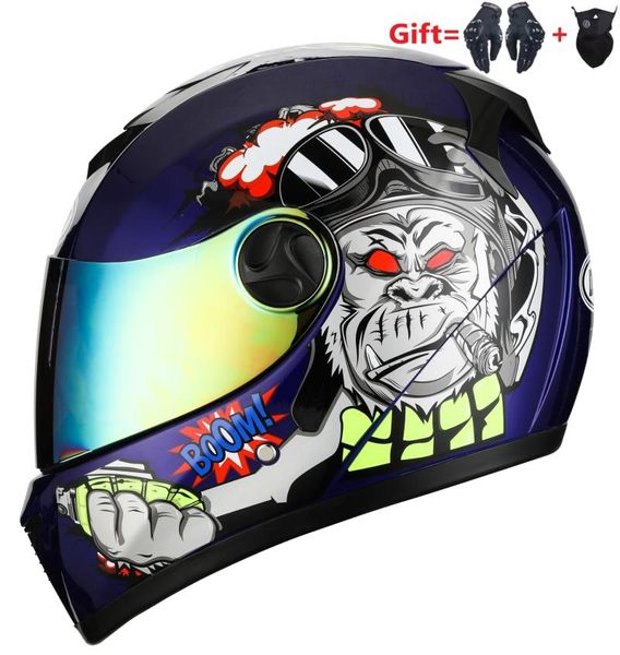 

send gloves and mask professional full face motorcycle helmet dual visor motocross motorbike double visors helmets