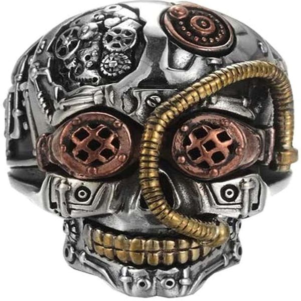 

accessories hip hop industrial steam men's carved three color ring skull ring, Black