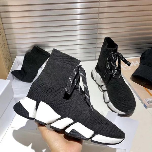 

boots 2021 fashion autumn winter leisure sports elastic short thick bottom knitted net red socks shoes, Black