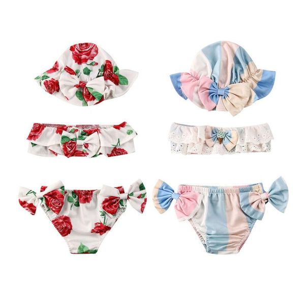 

one-pieces pudcoco born baby girl 3pcs bikini set summer 2021 kids swimsuit floral swimwear hat bathing suit drop, Black