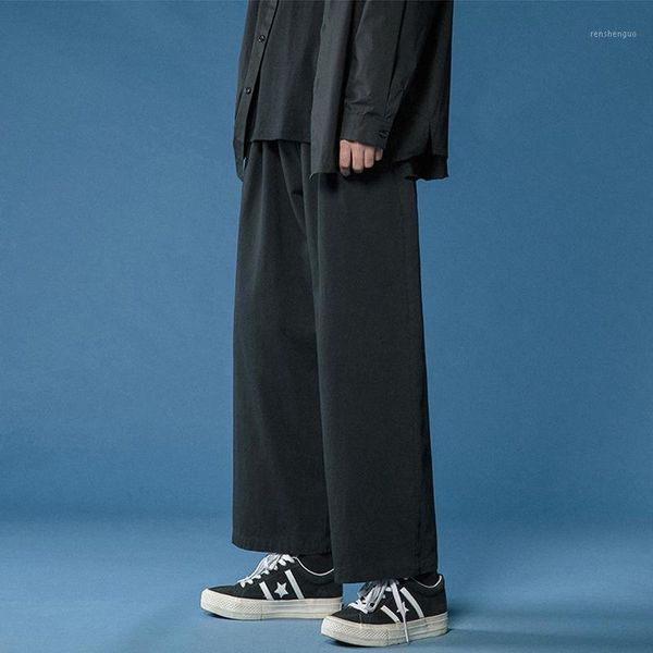 

women's pants & capris legible 2021 women pant casual cotton wide leg retro ankle length elastic waist loose trousers female, Black;white