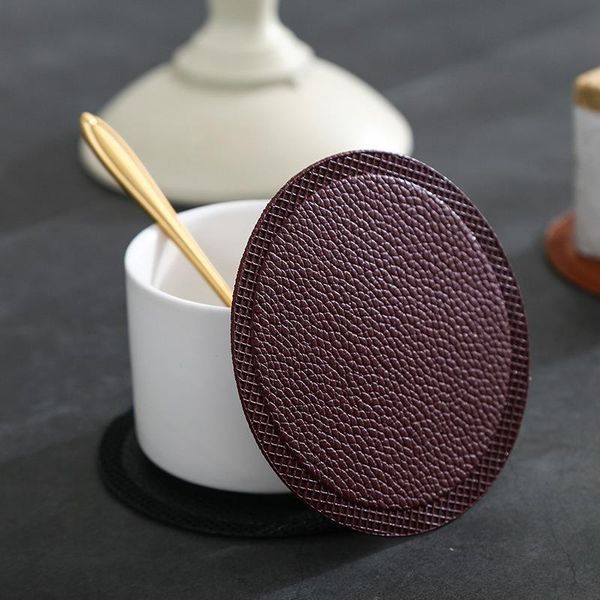 

mats & pads 3pcs pu leather cup pad solid color washable trivet mat round drink coasters table placemat kitchen accessories