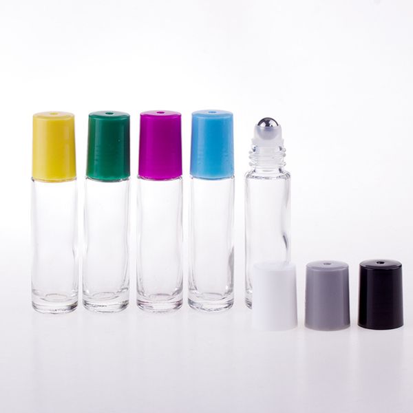 

10ml transparent roller perfume glass packing bottles with colorful caps