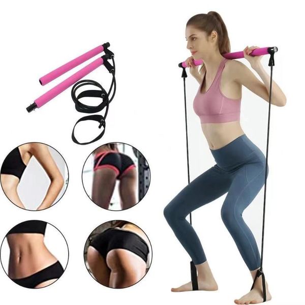 

pilates yoga bar stick with resistance band muscle toning for workout bodybuilding all-round exercises bands