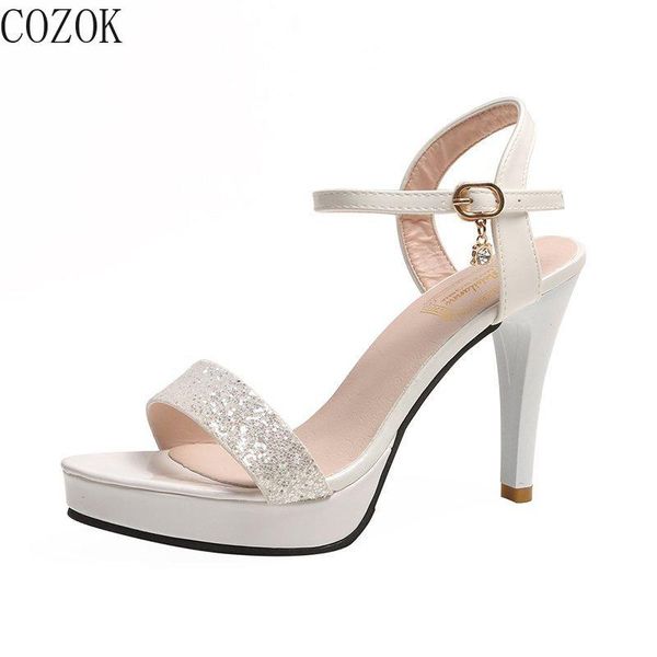 

women's sandals fashion all-match high-heeled shoes simple sequin decoration, Black