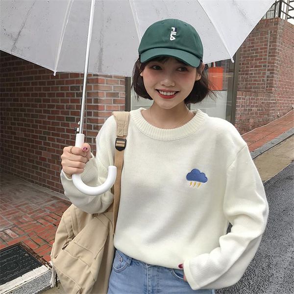 

women's sweaters sueter mujer soft women fashion knitted sweater pullover pull femme 2021 winter long sleeve o-neck korea loose, White;black