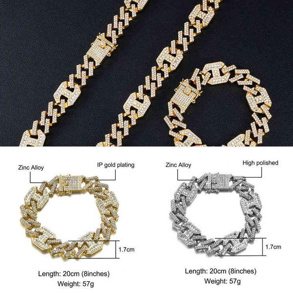 

d & z 17mm ice cuba necklace, hip-hop chain, ras jewelry at neck, silver gold, rhinestone, cz men's rapper buckle, li necklace q0809
