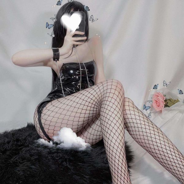 

lide new style fun underwear leather queen's backless suspender dress suit handcuffs chain, Black;white