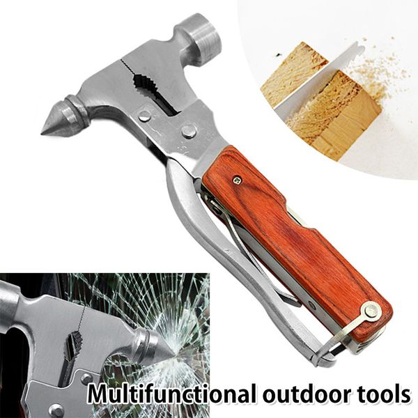 

10-in-1 multitool hammer hand tool including axe flat nose wire cutter pliers knife cross head screwdriver bottle opener