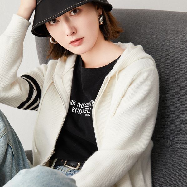 

men's and women's 2021 autumn lazy wind wool knitting temperament commute leisure french small foreign style zipper cardigan sweat, White;black