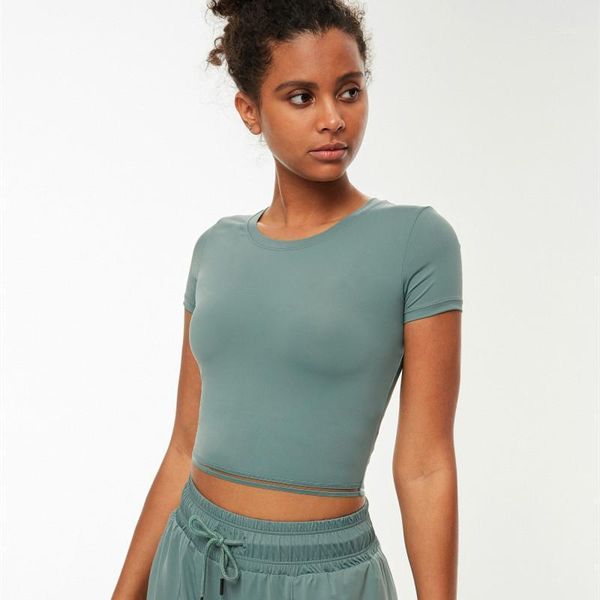 

summer sports women o neck short-sleeve fitness quick dry t-shirts tight yoga crop outdoor running training outfit