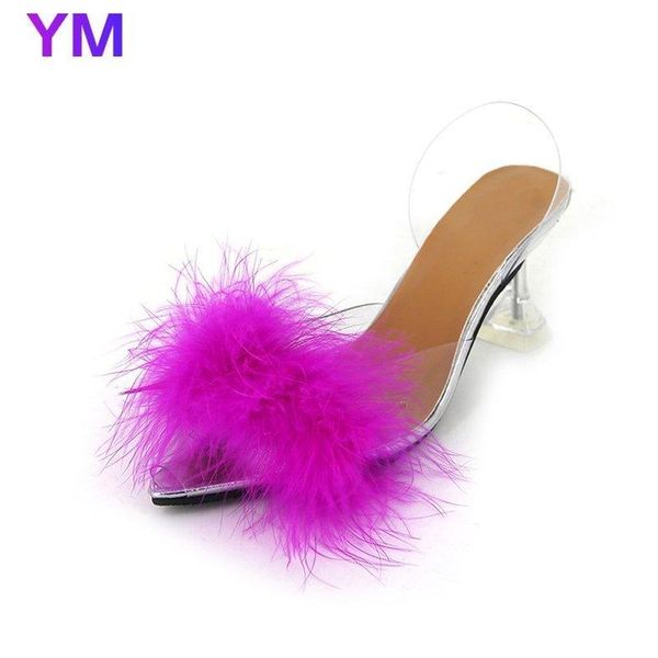 

luxury pumps for women transparent high heels pointed fashion shoes wedding party brand pvc tide fur sandals, Black