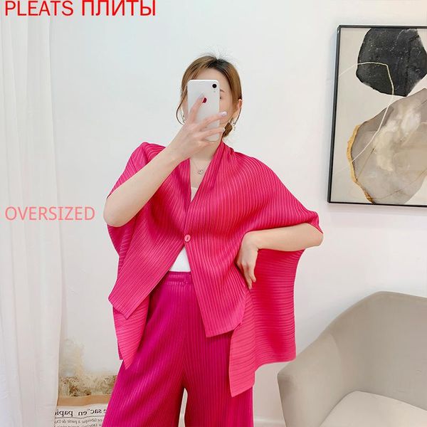 

miyake fold women's 2021 spring and summer fashion large size small cardigan irregular short jacket show thin pleatsveste jackets, Black;brown