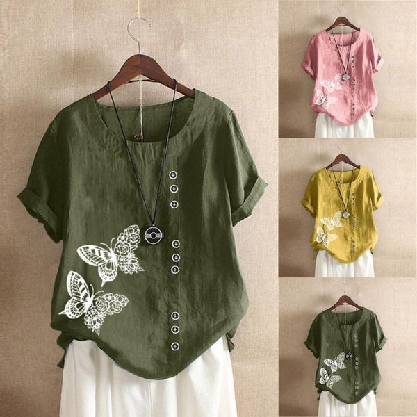 

women's casual round neck short sleeve butterfly printing loose shirt t-shirt, White