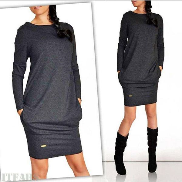 

casual dresses spring summer 2021 fashion women solid long sleeve party dress mini, Black;gray
