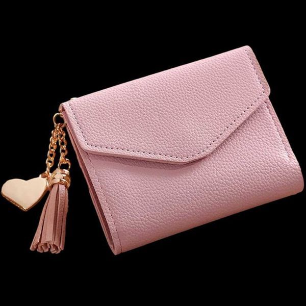 

tassel womens wallet gold chain mini money purse pu leather small fold female coin wallets card holder for girls, Red;black