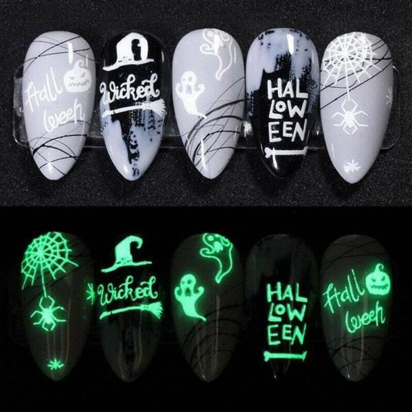 

stickers & decals luminous halloween nail art sticker pumpkin spider for 3d tips decorations manicure, Black