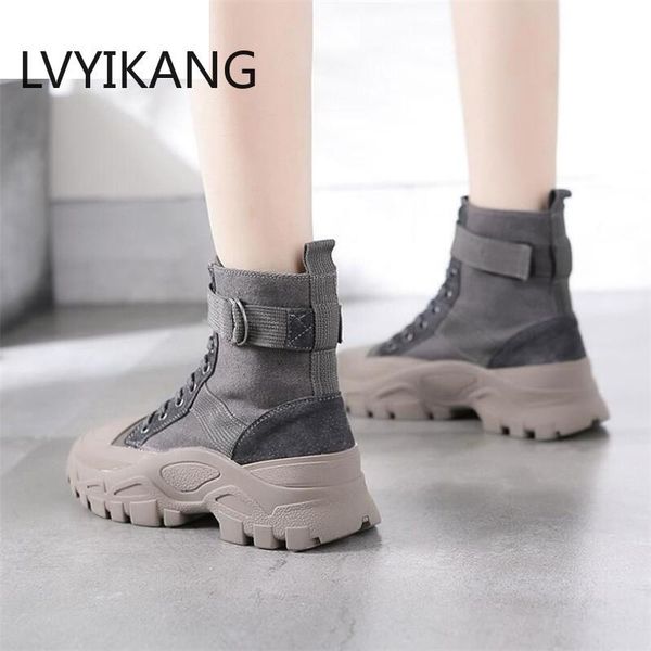 

boots lvyikang 2021 women autumn winter casual shoes outdoor slip on fashion booties ankle, Black