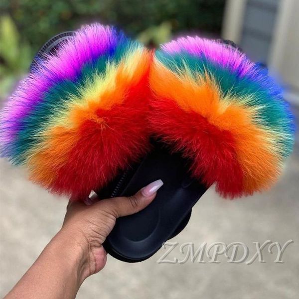 

women fuzzy slides big fur slippers cute pink furry for girls decent sandals real, Black