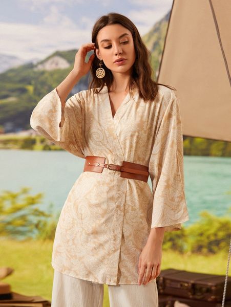 

floral & paisley print kimono m7eo#, White;black