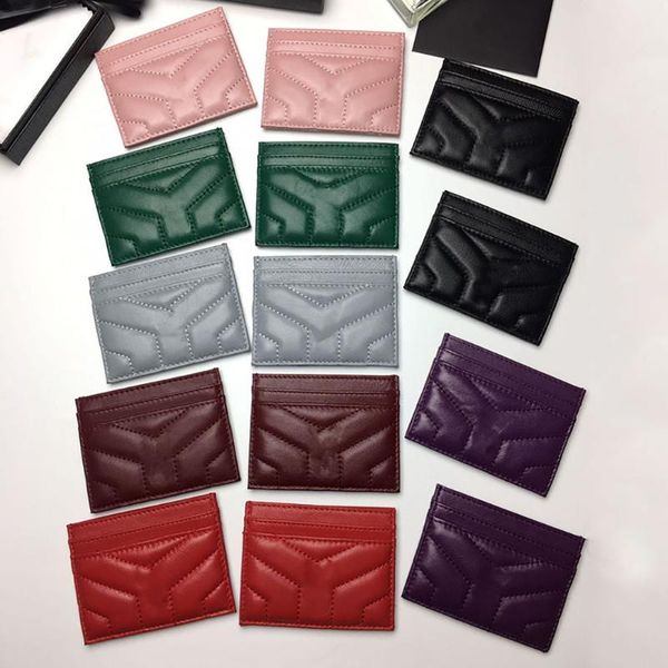 

card holders factory wholesale sheepskin holder leather lady wallet short y-shaped stripe, Brown;gray