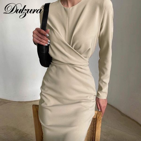 

solid women long sleeve midi dress back slit cross o neck elegant bodycon slim party 2021 spring summer club, Black;white