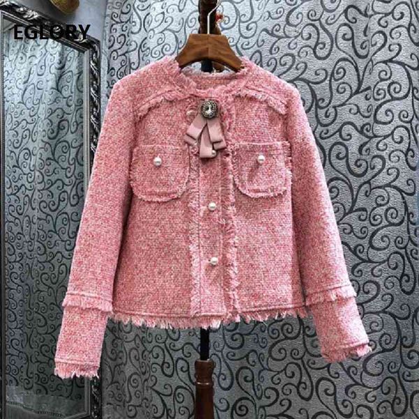 

coats tassel wool jackets autumn winter style women beading bow pocket patchwork long sleeve casual vintage woolen coat pink, Tan;black