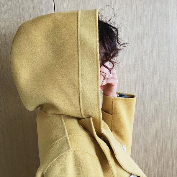 

women's jackets french counters light chen xiaoying shallow -colored horn double-sided zealand wool warm overcoat, Black;brown