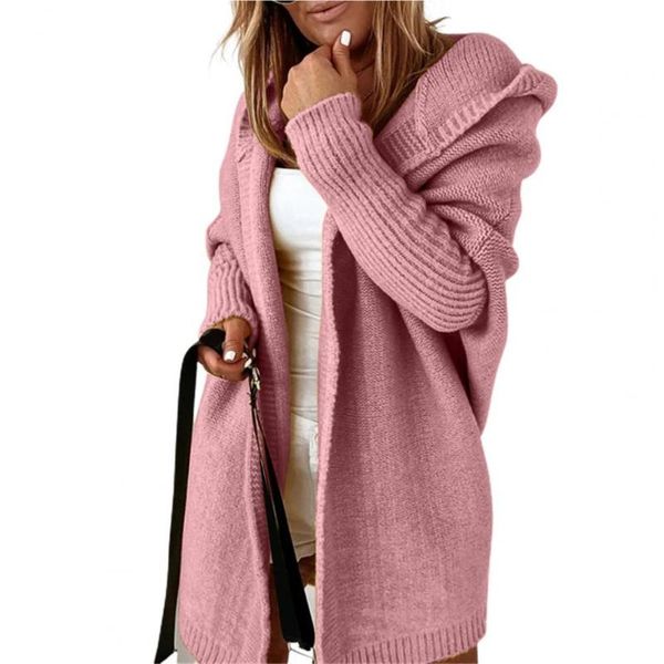 

women's jackets cardigan sweater solid color batwing sleeve autumn winter all match patchwork hooded coat for daily wear, Black;brown