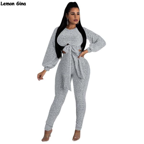 

women's two piece pants women fashion long sleeve o-neck tie up crop pieces sets suits outfits tracksuits 2 colors s3452, White