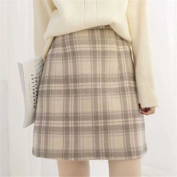 

casual women wool plaid skirt japanese harajuku ulzzang vintage high waist a-line skirt female fashion korean kawaii cute skirt 210619, Black