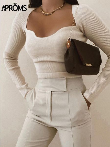 

women's sweaters aproms vintage square neck pullovers and women 2021 autumn winter street fashion stretch jumpers long sleeve basic, White;black