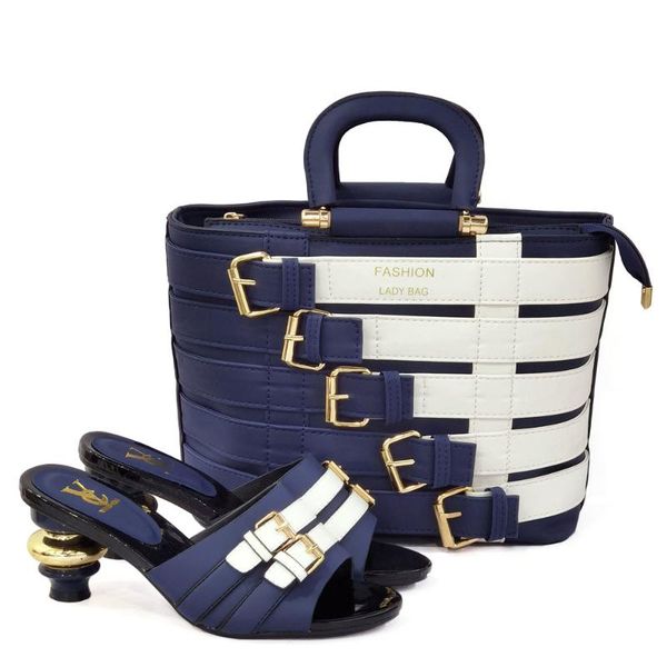 

dress shoes 2021 italian design african women and bag to match in navy blue color nigerian lady matching hand, Black