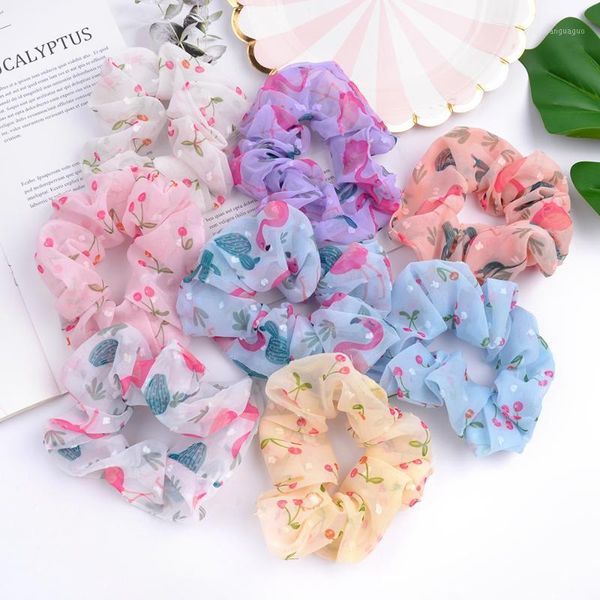 

8pcs/lot wholesale chiffon flamingo schrunchies elastic hair bands rope ties for women girls ring headwear accessories1