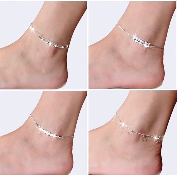 

new 925 sterling sliver ankle bracelet for women foot jewelry inlaid zircon anklets bracelet on a leg personality gifts s, Red;blue