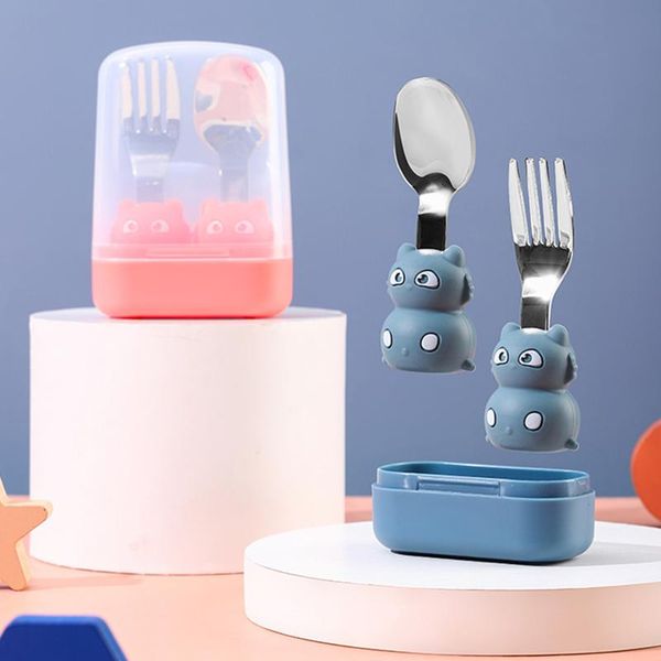 

cups, dishes & utensils baby training stainless steel spoon and fork short handle kids set