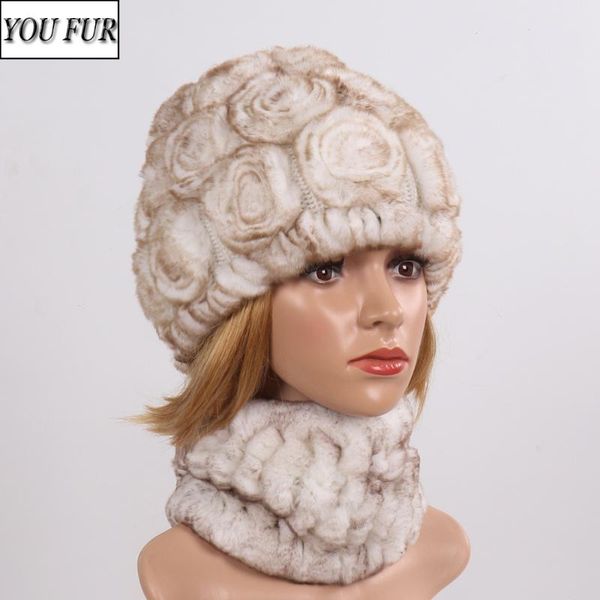 

hats, scarves & gloves sets lady winter genuine fur scarf hat women good elastic knitted real rex hats warm natural caps, Blue;gray