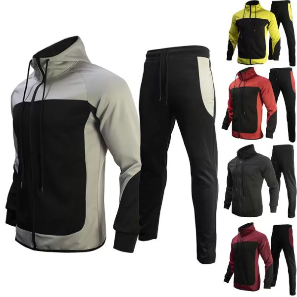 

2022 fashion men tracksuit 2 piece hoodie jacket pants sweatshirt suits set letter print plus size jogger 2 piece sets, Gray