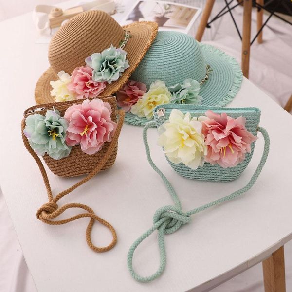 

caps & hats parent-child summer 2021 st hat 2-6y female baby girls matching bag sun shade flower travel vacation beach, Yellow
