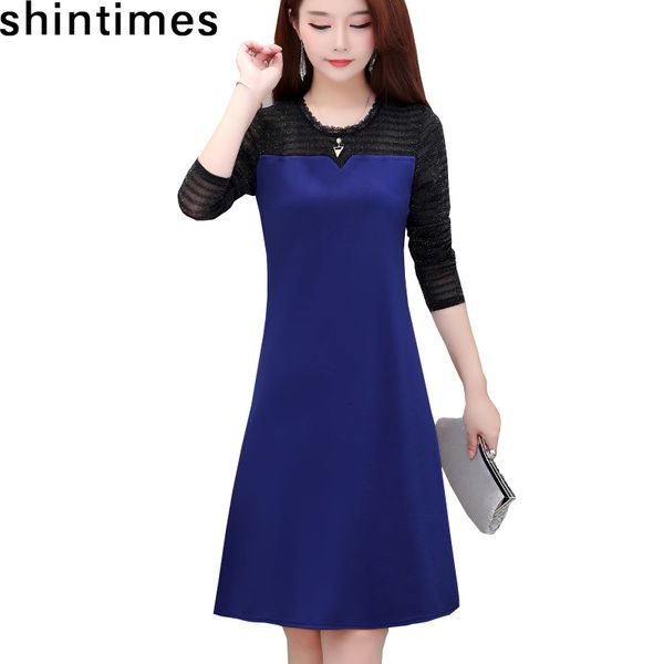 

casual dresses shintimes korean version autumn winter women lace patchwork long sleeve plus size black vestido mujer k0cm, Black;gray